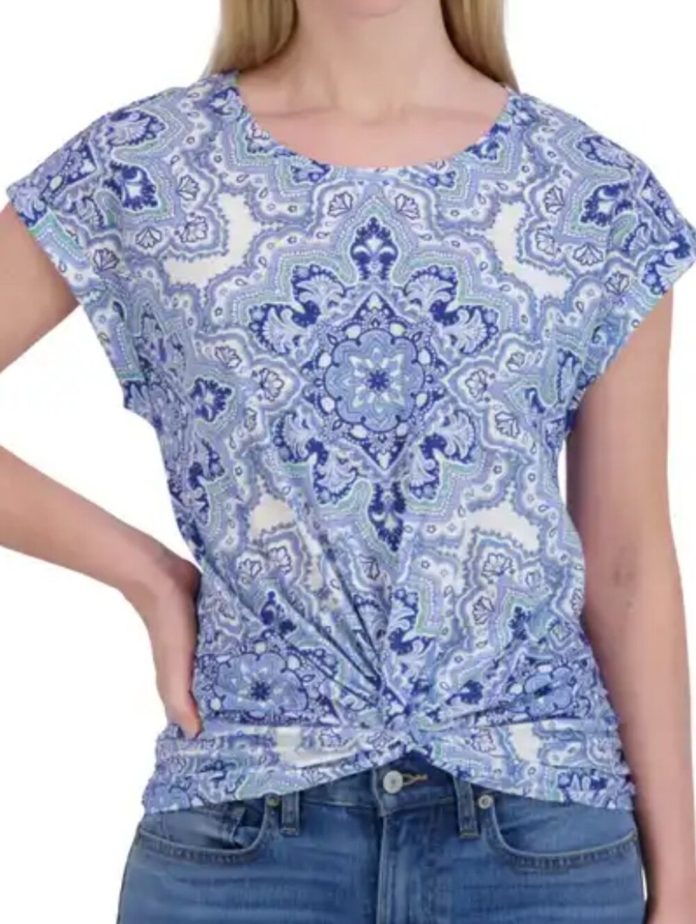 Lucky Brand Medallion Print Cotton & Modal Crewneck T-Shirt Chambray Multi